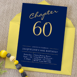 Invitación 60.º cumpleaños Dorado guión moderno azul