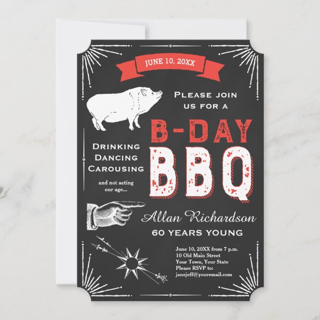 Invitación 60.º cumpleaños Fiesta de barbacoa Chalkboard USA  (Anverso)