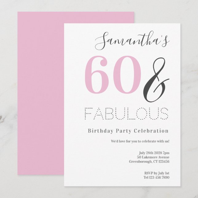 Invitación 60.º cumpleaños Fiesta rosa moderno (Anverso / Reverso)