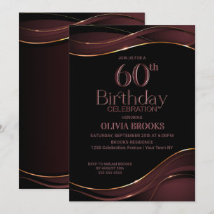 Invitación 60.º cumpleaños Fiesta rosado polvoriento negro