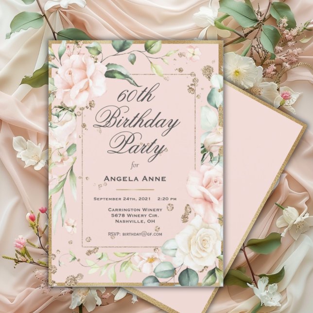 Invitación 60.º cumpleaños Floral Oro rosa acuarela Floral (Subido por el creador)