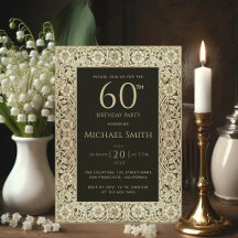 60.º cumpleaños Flores de oro negro Elegante Vinta