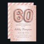 Invitación 60.º cumpleaños - Globos de oro Rosas<br><div class="desc">60.ª invitación a la fiesta de cumpleaños. Elegante diseño en falso oro rosa purpurina. Características de la tarjeta de invitación rosa oro número 60 globos y tipo de letra del guión. Perfecto para una elegante celebración de cumpleaños. Mándame un mensaje si necesitas edad personalizado.</div>