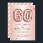 Invitación 60.º cumpleaños - Globos de oro Rosas<br><div class="desc">60.ª invitación a la fiesta de cumpleaños. Elegante diseño en falso oro rosa purpurina. Características de la tarjeta de invitación rosa oro número 60 globos y tipo de letra del guión. Perfecto para una elegante celebración de cumpleaños. Mándame un mensaje si necesitas edad personalizado.</div>