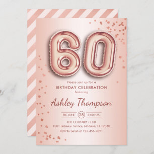 Invitación 60.º cumpleaños - Globos de oro Rosas