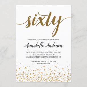 Invitación 60.º cumpleaños guión de puntos modernos de oro