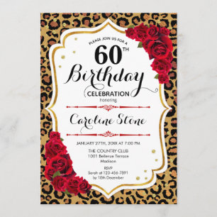 Invitación 60.º cumpleaños - Impresión del Leopardo de oro ro