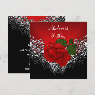 Invitación 60.º cumpleaños Lace Black Silver Rosa Profunda