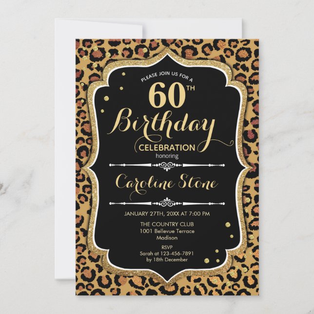 Invitación 60.º cumpleaños - Leopard Print (Anverso)