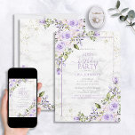 Invitación 60.º cumpleaños Mármol acuático Lilac Lavender<br><div class="desc">Celebra tu cumpleaños número 60 con estilo con esta hermosa Invitación de Mármol de color oro Lilac Lavender de cumpleaños número 60! Con elegantes lavanda de lila y eucalipto elementos botánicos florales, falsos elementos de la esquina del polvo de oro y lavanda lila contra un único fondo de mármol de...</div>