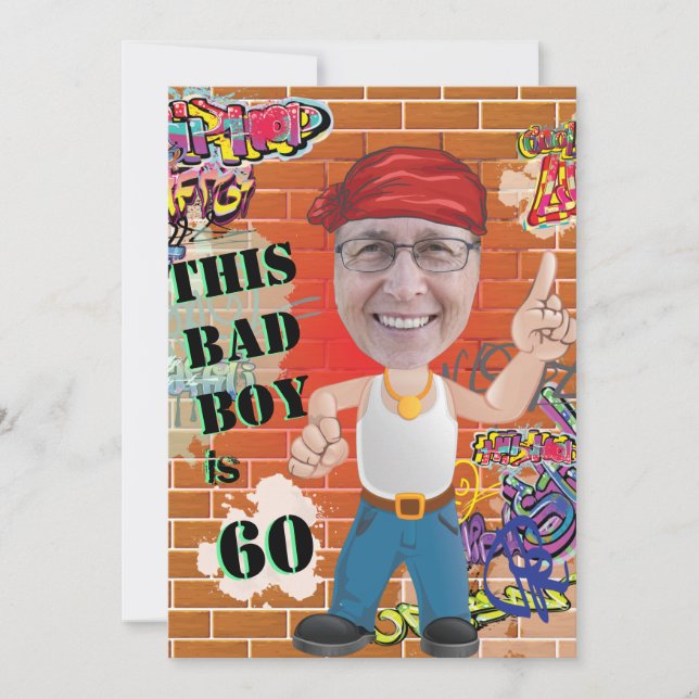 Invitación 60.º cumpleaños masculino mal chico gracioso cara  (Anverso)