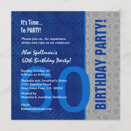 Invitación 60.º cumpleaños Moderno azul y plata S303