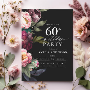 Invitación 60.º cumpleaños Moody Burgundy Rubor Floral