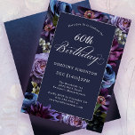 Invitación 60.º cumpleaños Moody Purple Flower Invitation<br><div class="desc">Las flores moradas moradas crean un borde exuberante en esta invitación a la fiesta de cumpleaños número 60. El azul polvoriento y el blanco marfil se añaden a la pantalla floral. Un fondo oscuro aumenta el ánimo y hace que el texto blanco aparezca. La escritura caligráfica tradicional le da un...</div>