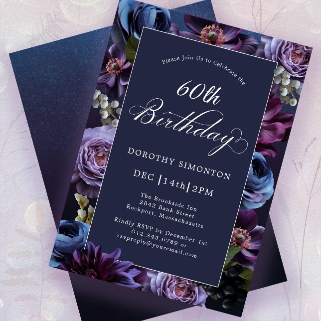 Invitación 60.º cumpleaños Moody Purple Flower Invitation (Subido por el creador)