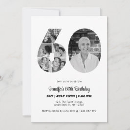 Invitación 60.º cumpleaños número 60 Collage de fotos blanco