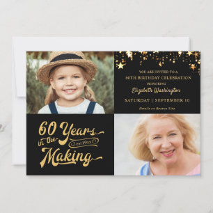 Invitación 60.º cumpleaños Oro Negro Entonces y ahora Fotos E