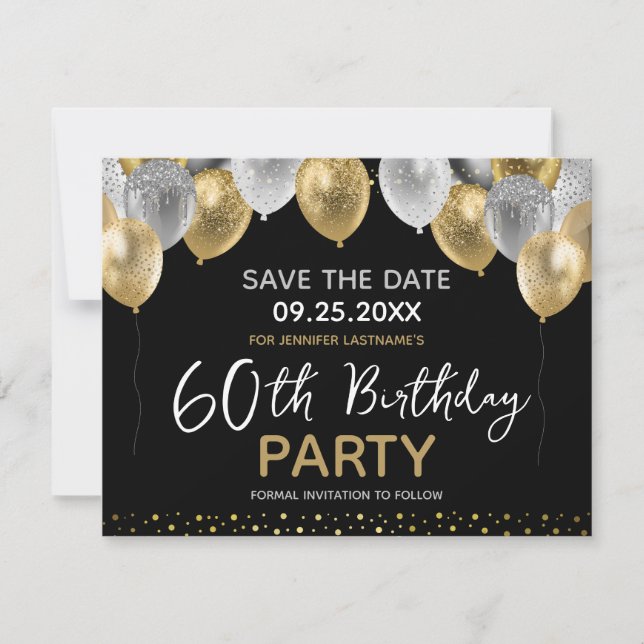 Invitación 60.º cumpleaños oro y negro (Anverso)
