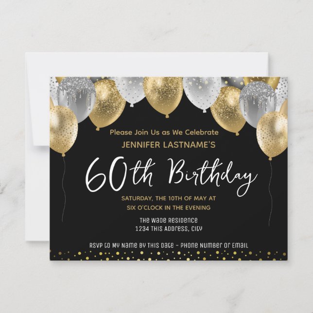 Invitación 60.º cumpleaños oro y negro (Anverso)