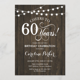 Invitación 60.º cumpleaños - Patrón de madera rústica