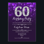 Invitación 60.º cumpleaños - Plata morada<br><div class="desc">60.ª Invitación de cumpleaños. Elegante diseño blanco morado con una falsa plata purpurina. Cumpleaños de adultos. Incluye diamantes y tipos de letra de script. Invitación de cumpleaños de hombres o mujeres. Perfecto para una elegante fiesta de cumpleaños. Mándame un mensaje si necesitas más personalización.</div>