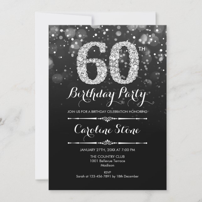 Invitación 60.º cumpleaños - Plata negra (Anverso)