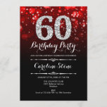 Invitación 60.º cumpleaños - Plata negra roja<br><div class="desc">60.ª Invitación de cumpleaños. Elegante diseño blanco y negro rojo con una falsa plata purpurina. Cumpleaños de adultos. Incluye diamantes y tipos de letra de script. Invitación de cumpleaños de hombres o mujeres. Perfecto para una elegante fiesta de cumpleaños. Mándame un mensaje si necesitas más personalización.</div>