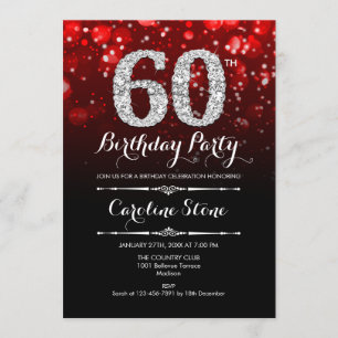 Invitación 60.º cumpleaños - Plata negra roja