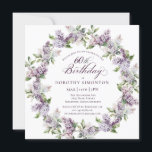 Invitación 60.º cumpleaños Plaza de flores Purple Lilac Sprin<br><div class="desc">Las lilatas moradas de acuarela suave crean una invitación de cumpleaños número 60 en primavera de bonito. La tipografía añade una estética elegante. Esta invitación está disponible tanto en el material de cartón tradicional como en una versión descargable. Forma parte de la colección Purple Spring Lilac Flower. Le permite elegir...</div>