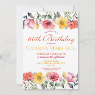 Invitación 60.º cumpleaños primavera verano floral