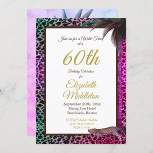 Invitación 60.º Cumpleaños Púrpura Salvaje de Palm Leopard