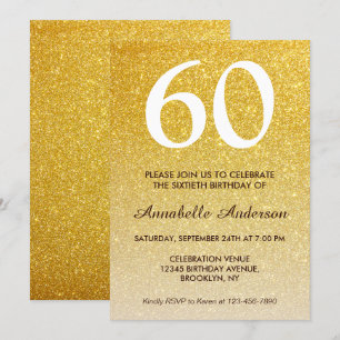 Invitación 60.º cumpleaños Purpurina de oro amarillo Sparkle