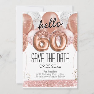 Invitación 60.º cumpleaños Purpurina rosa salva la fecha
