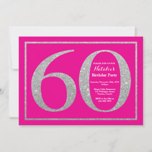 Invitación 60.º cumpleaños Purpurina rosado caliente y platea