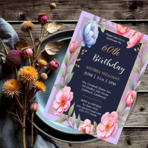 Invitación 60.º cumpleaños Rosas de flores de Peonny Wildflow