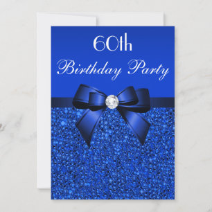 Invitación 60.º cumpleaños Royal Blue Sequins Bow y Diamond