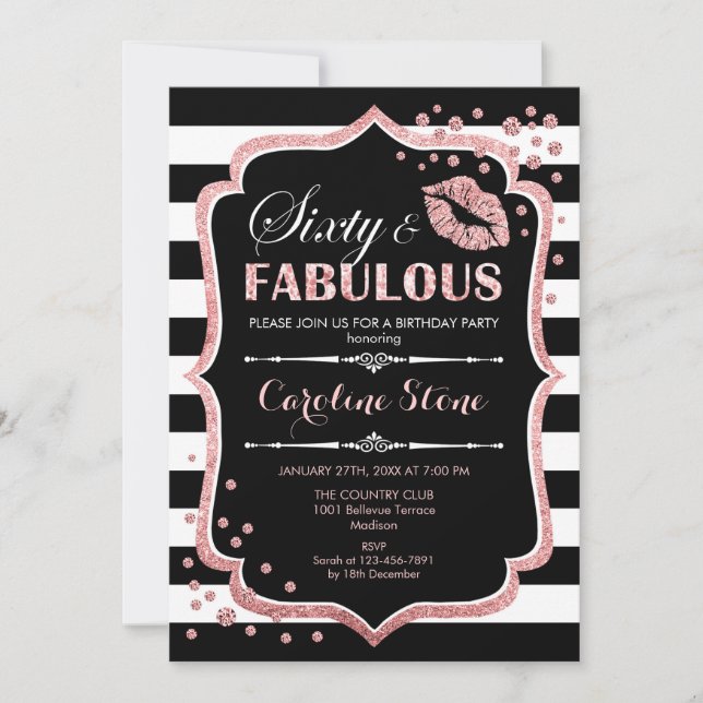 Invitación 60.º cumpleaños - Sesenta fabulosos oro negro Rosa (Anverso)