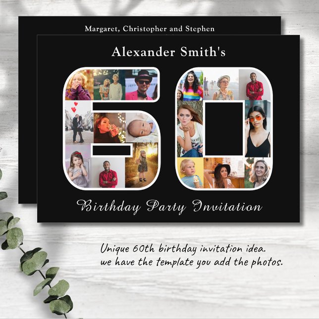 Invitación 60.º Cumpleaños Sesenta Fotografías Blanco Y Negro (Unique personalized 60th birthday photo invites. )