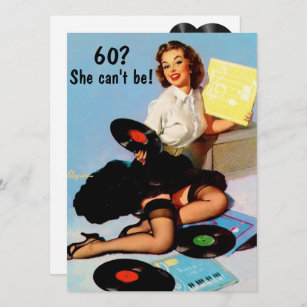 Invitación 60.º cumpleaños Vintage Pin Up Chica Vinyl Records