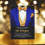 Invitación 60.º evento de cumpleaños Royal Blue and Gold Tuxe<br><div class="desc">Celebre con estilo esta invitación al evento de cumpleaños Royal Blue y Gold Tuxedo, exuberante elegancia y sofisticación. El elegante fondo negro y los brillantes acentos dorados marcan la tónica de una aventura de lujo, perfecta para una celebración de un hito. Con su refinado diseño inspirado en el esmoquin, esta...</div>