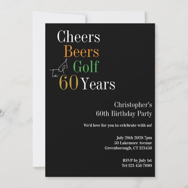 Invitación 60.º Fiesta de Cervezas de Golf de Cumpleaños (Anverso)