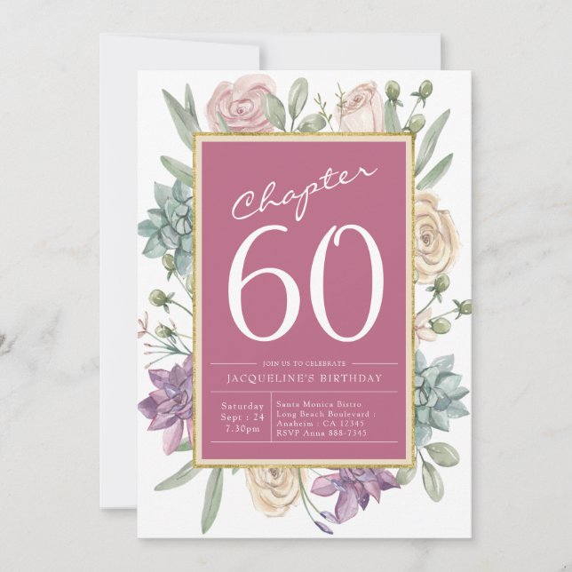 Invitación 60.º Fiesta de la sorpresa floral de cumpleaños (Anverso)