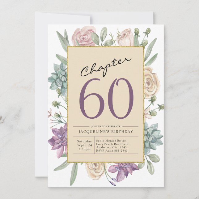 Invitación 60.º Fiesta de la sorpresa floral de cumpleaños (Anverso)