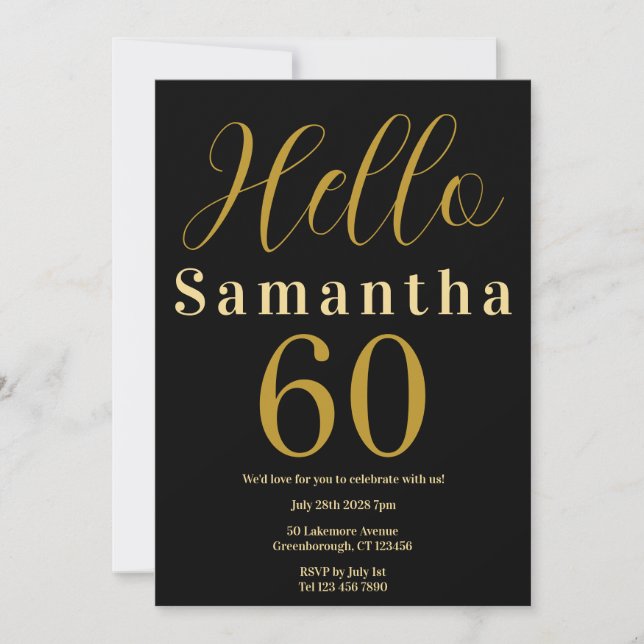 Invitación 60.º Fiesta elegante de oro negro (Anverso)