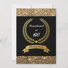 Invitación 60.º Fiesta elegante Purpurina de oro negro
