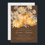 Invitación 60.º Foliaje Rústico de la Calabaza Boho Fall<br><div class="desc">Las elegantes calabazas naranjas acuáticas están enclavadas en una variedad de follajes y flores. Un fondo marrón oscuro y rico lo enmarca a la perfección. Perfecto para una celebración de otoño.</div>