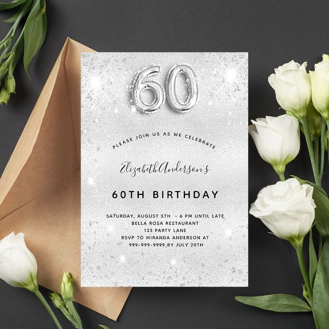 Invitación 60.º glamoroso plateado (Subido por el creador)