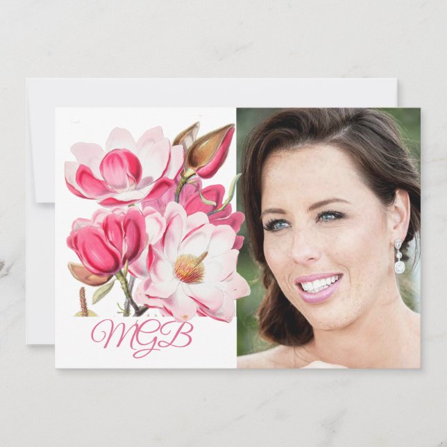 Invitación 60.º Monograma de Fórmula Rosa Floral Elegante (Anverso)