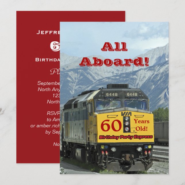 Invitación 60.º Nacimiento Ferrocarril Motor Amarillo (Anverso / Reverso)