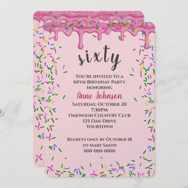 Invitación 60.º Nacimiento Hielo Y Espolvorea (Anverso / Reverso)